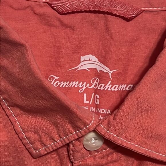 🔥🔥 Tommy Bahama Cotton Salmon Button Down Short Sleeve Beachy Shirt - PERFECT - Picture 10 of 11